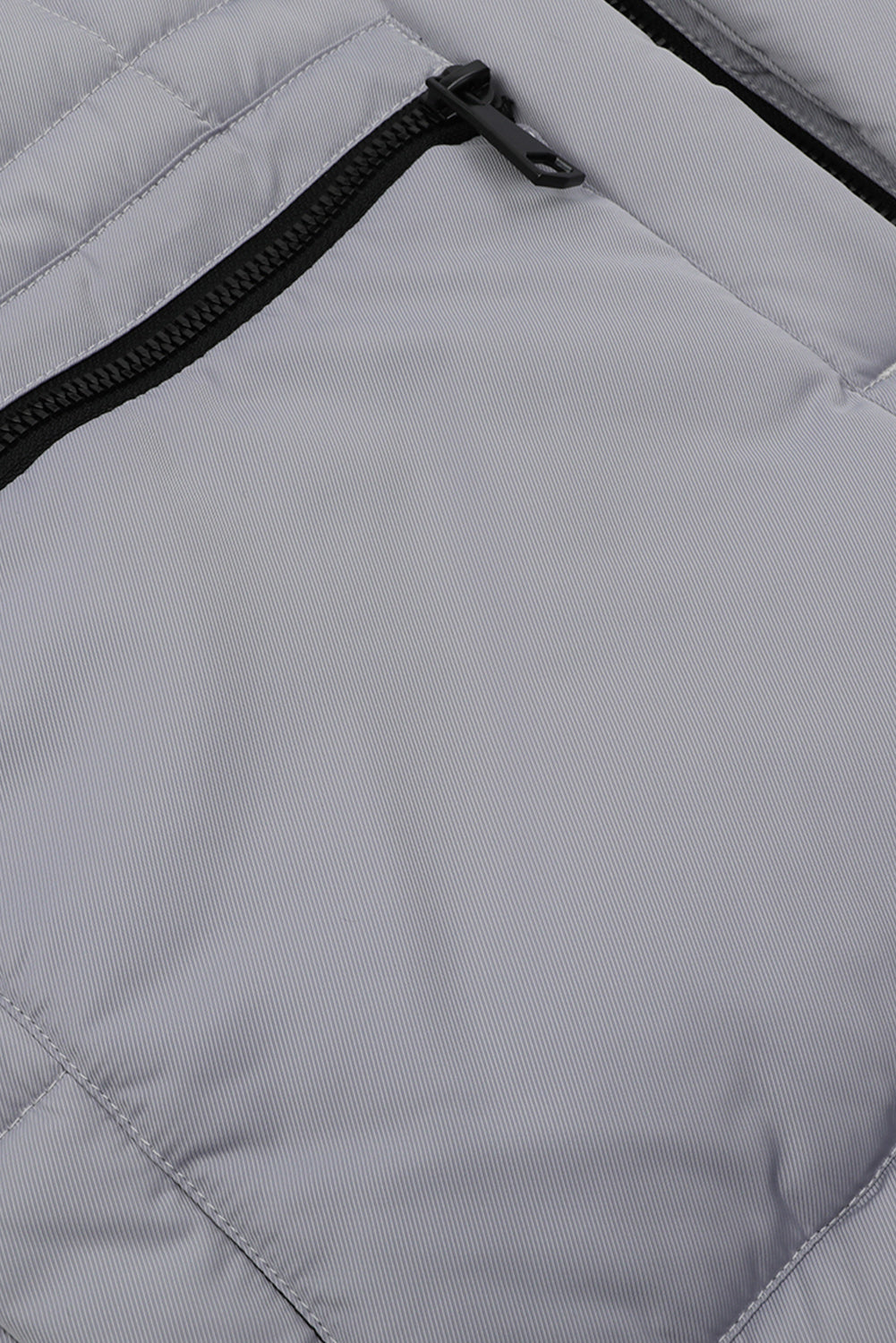 Beige Plush Linen Zip Up Hooded Puffer Coat