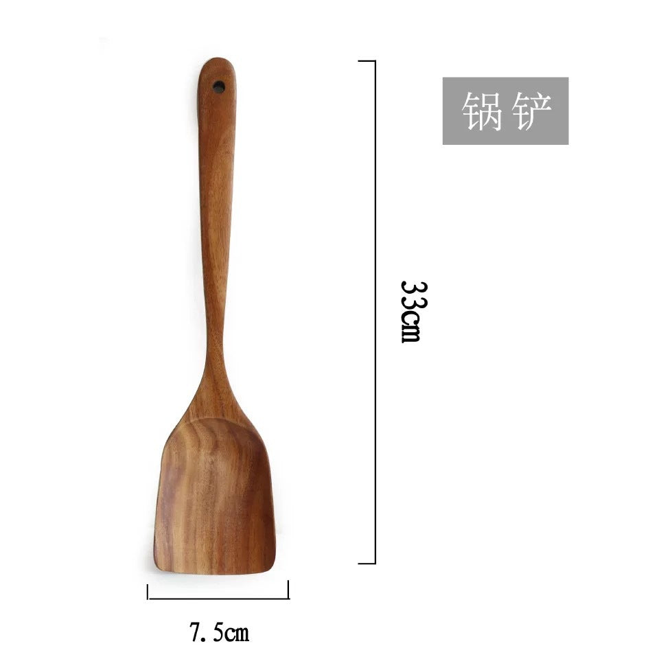 Chaoyi Factory Direct Thailand Teak Varnish Solid Wood Spatula Kitchen Stir-fry Soup Wooden Spoon Wooden Spatula Set