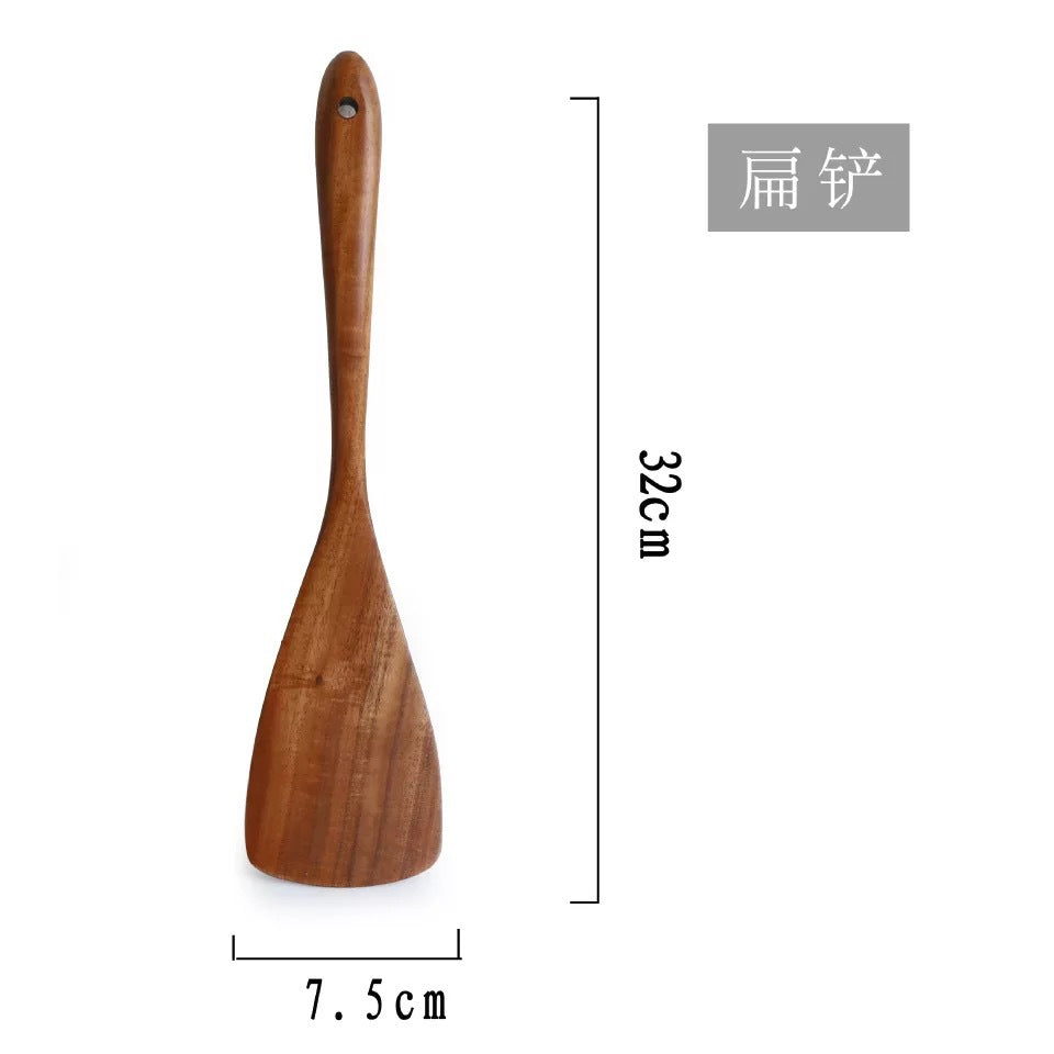 Chaoyi Factory Direct Thailand Teak Varnish Solid Wood Spatula Kitchen Stir-fry Soup Wooden Spoon Wooden Spatula Set