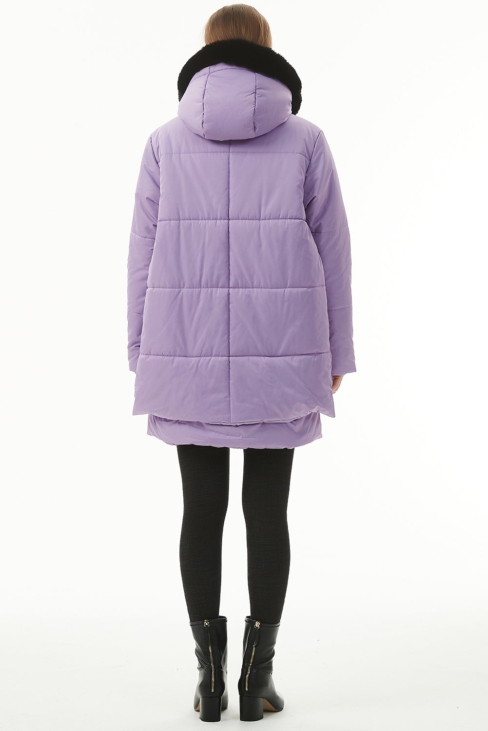 Beige Plush Linen Zip Up Hooded Puffer Coat