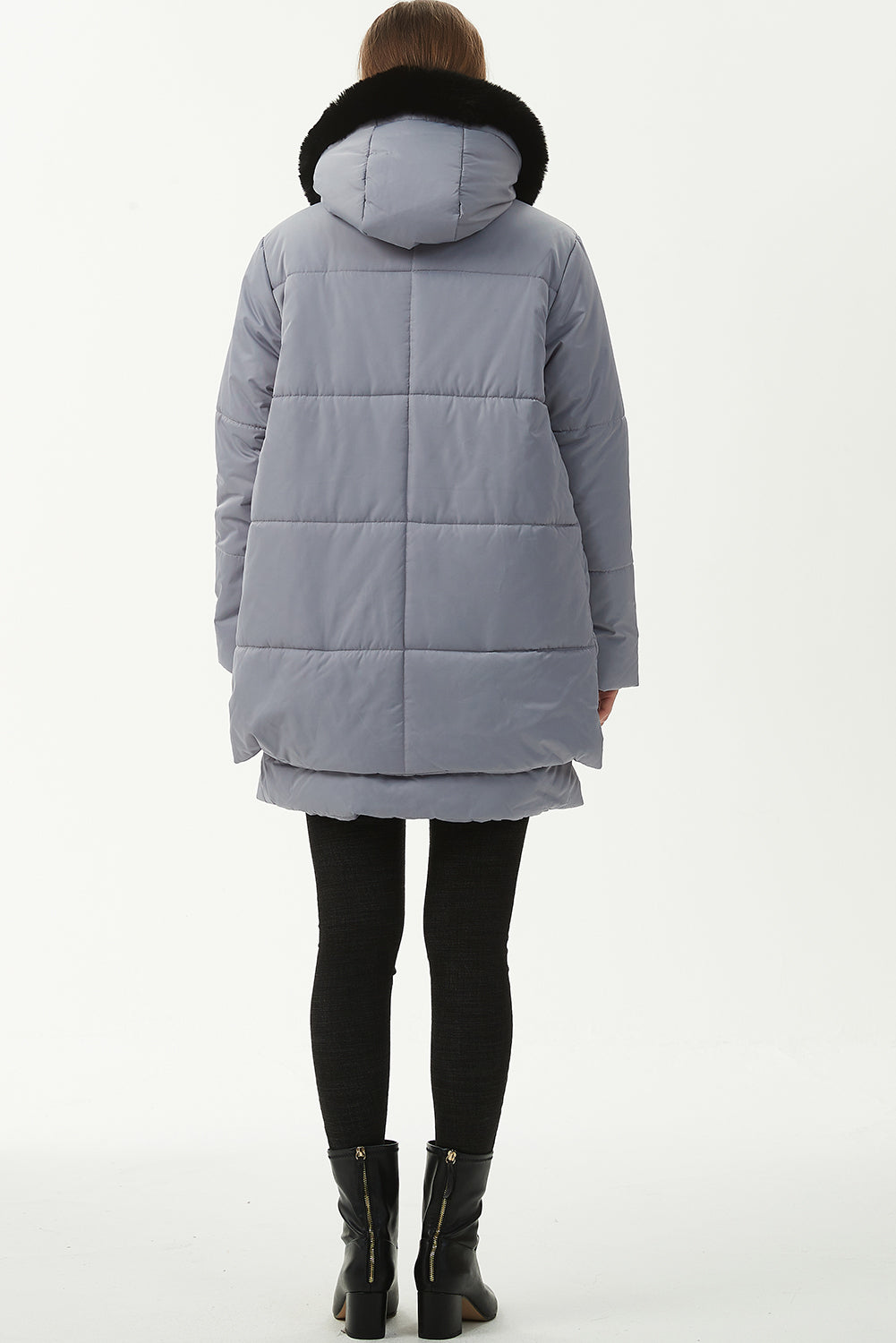 Beige Plush Linen Zip Up Hooded Puffer Coat