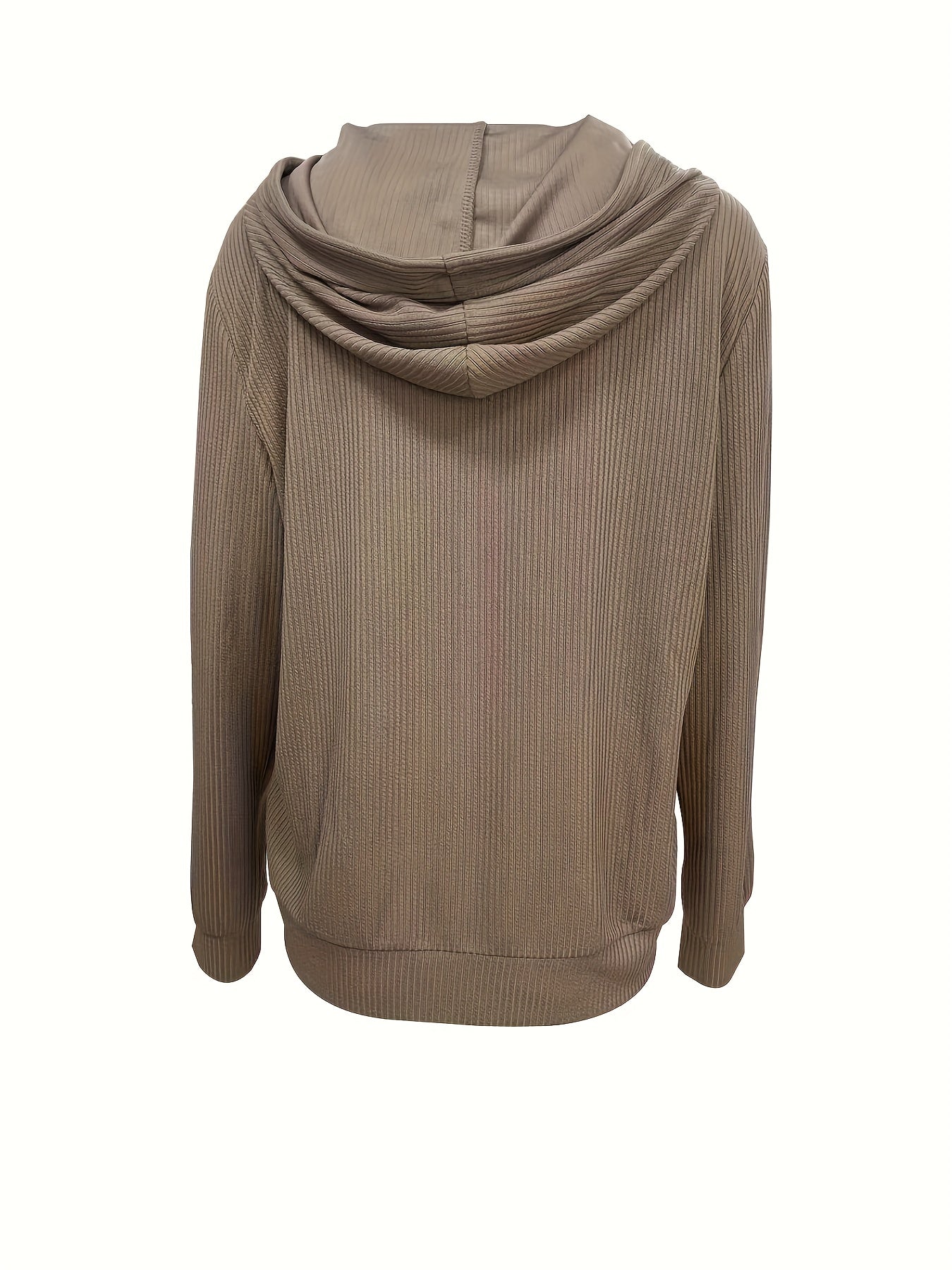 Zip-up Pullover Drawstring Hoodie, Casual Long Sleeve Ribbed Hoodie Sweatshirt, Women's Clothing