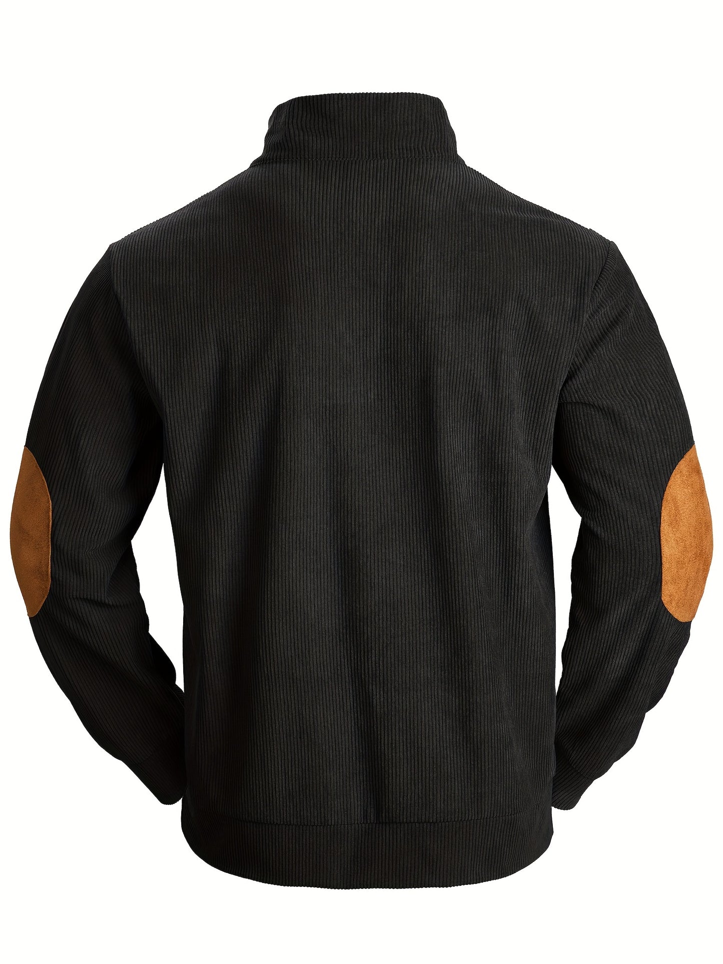 Ribbed Men's Casual Retro Stand Collar Thick Long Sleeve Henry Shirt, Fall Winter