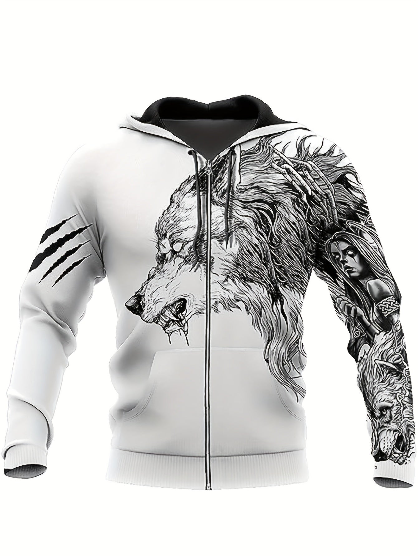 Retro Ethnic Pattern Print Men's Hooded Jacket Casual Long Sleeve Hoodies With Zipper Gym Sports Hooded Coat For Spring Fall