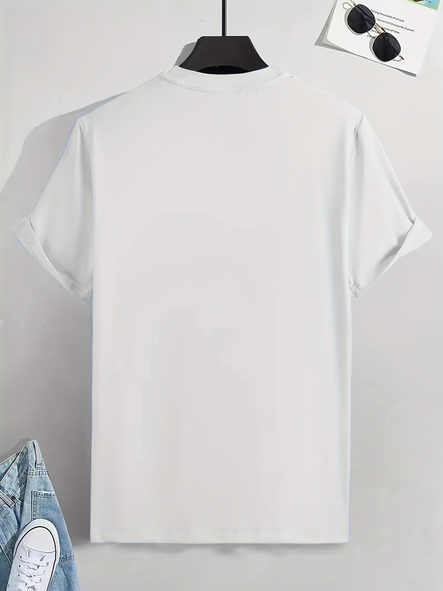 Cross & Jesus Letter Pattern Print Men's T-shirt, Graphic Tee Men's Summer Clothes, Men's Outfits