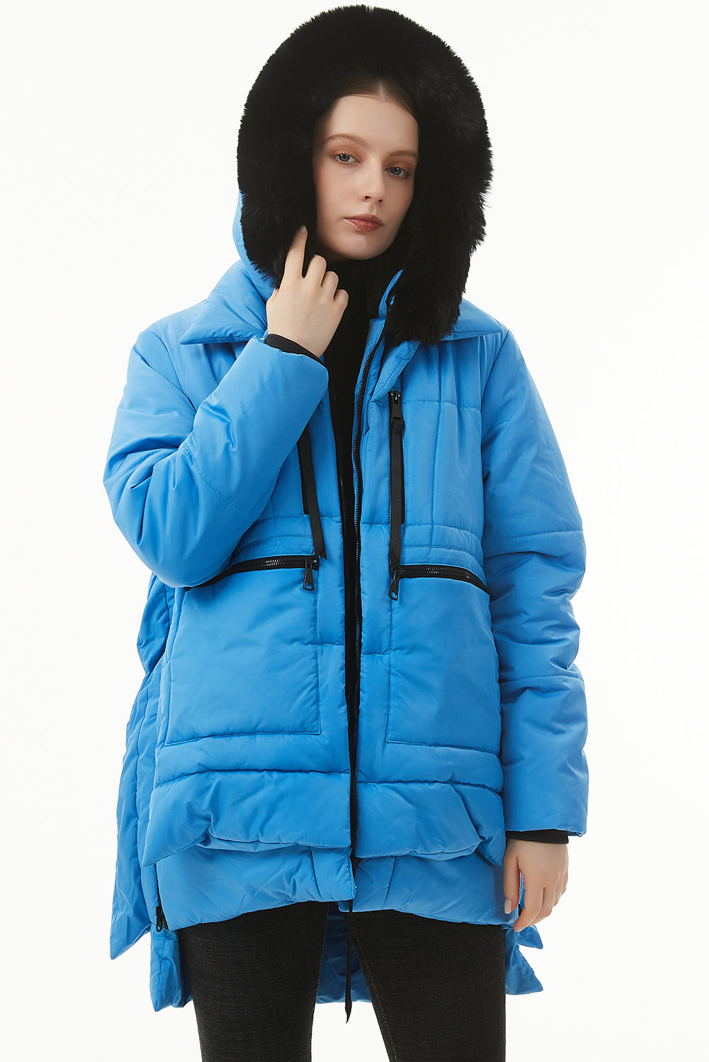 Beige Plush Linen Zip Up Hooded Puffer Coat