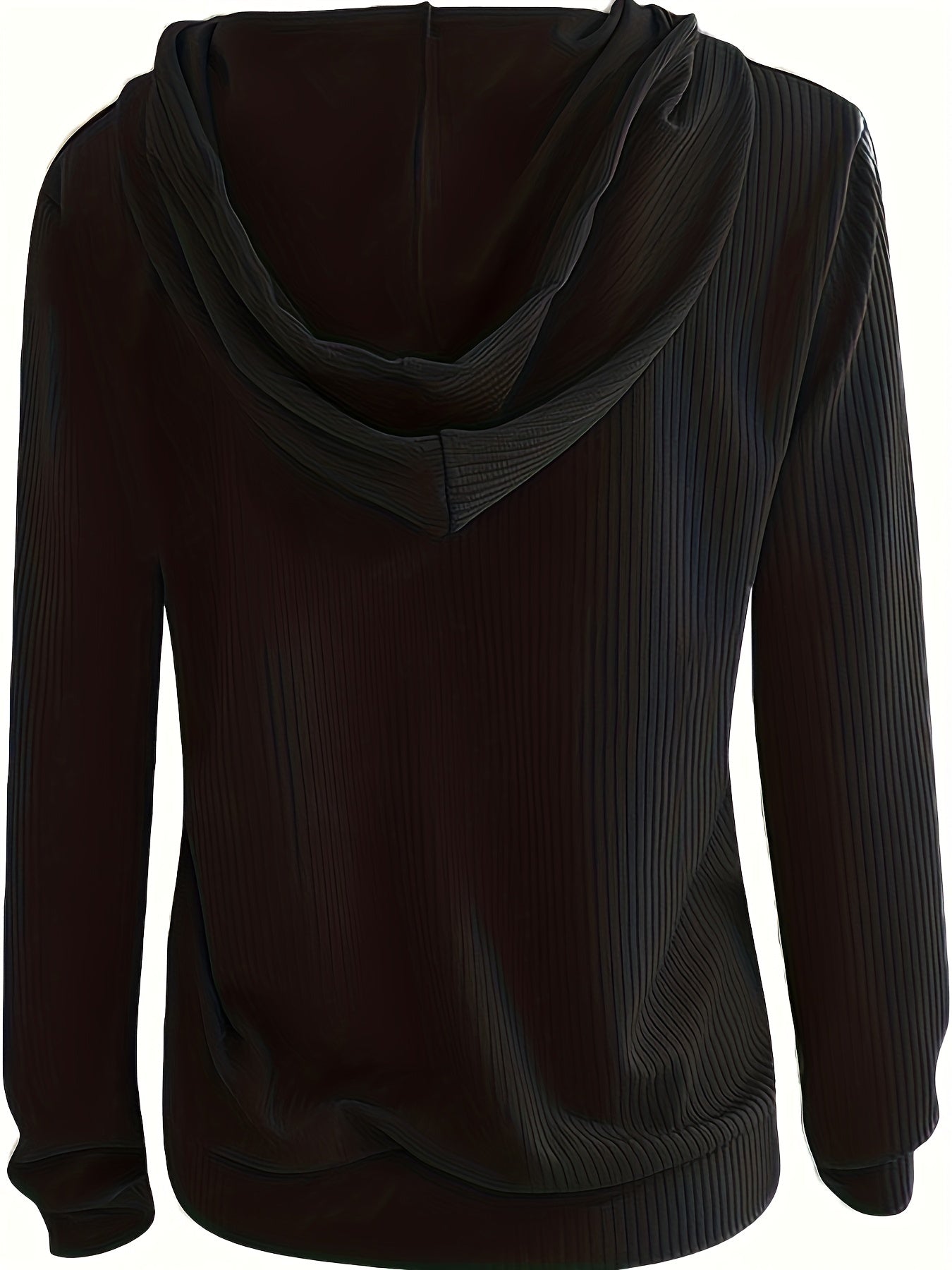 Zip-up Pullover Drawstring Hoodie, Casual Long Sleeve Ribbed Hoodie Sweatshirt, Women's Clothing