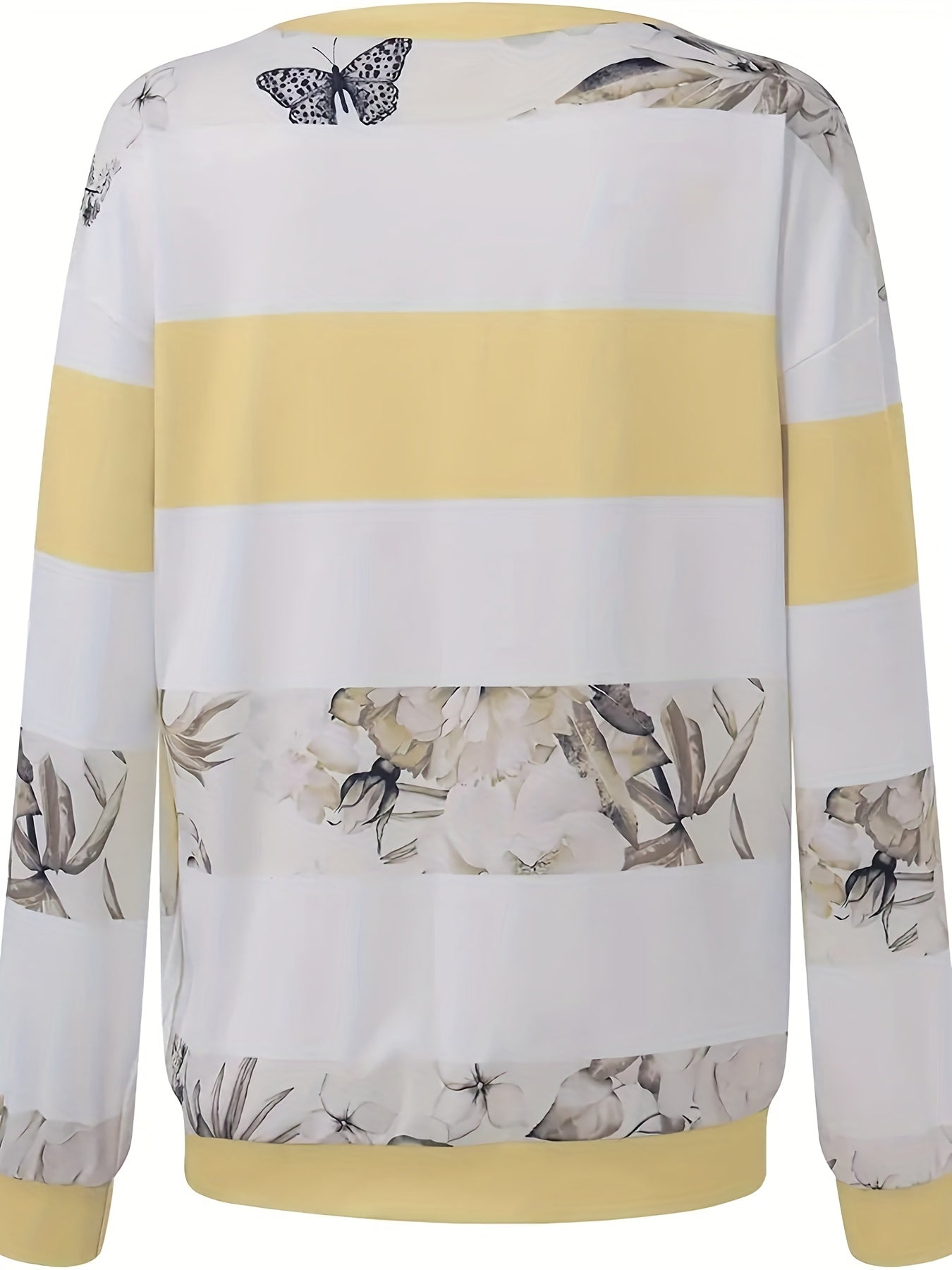 Floral Print Striped Zipper Pullover Sweatshirt, Casual Long Sleeve Sweatshirt For Fall & Winter, Women's Clothing