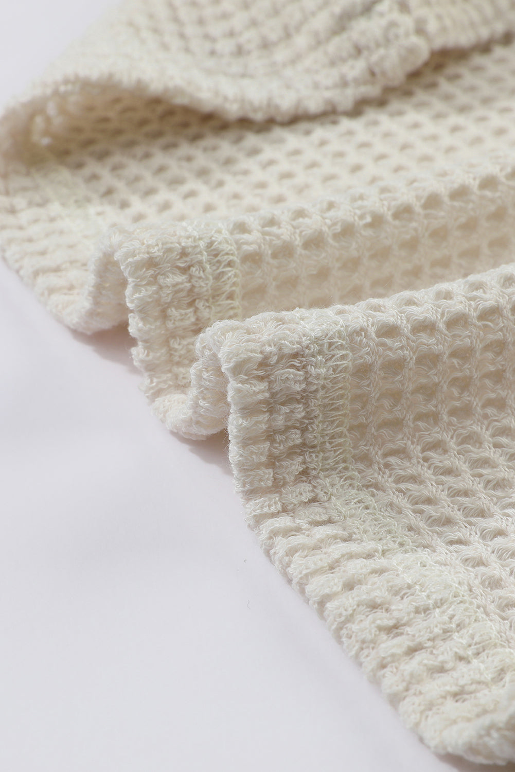 Peach Blossom Sunflower Mesh Bubble Sleeve Waffle Knit Top
