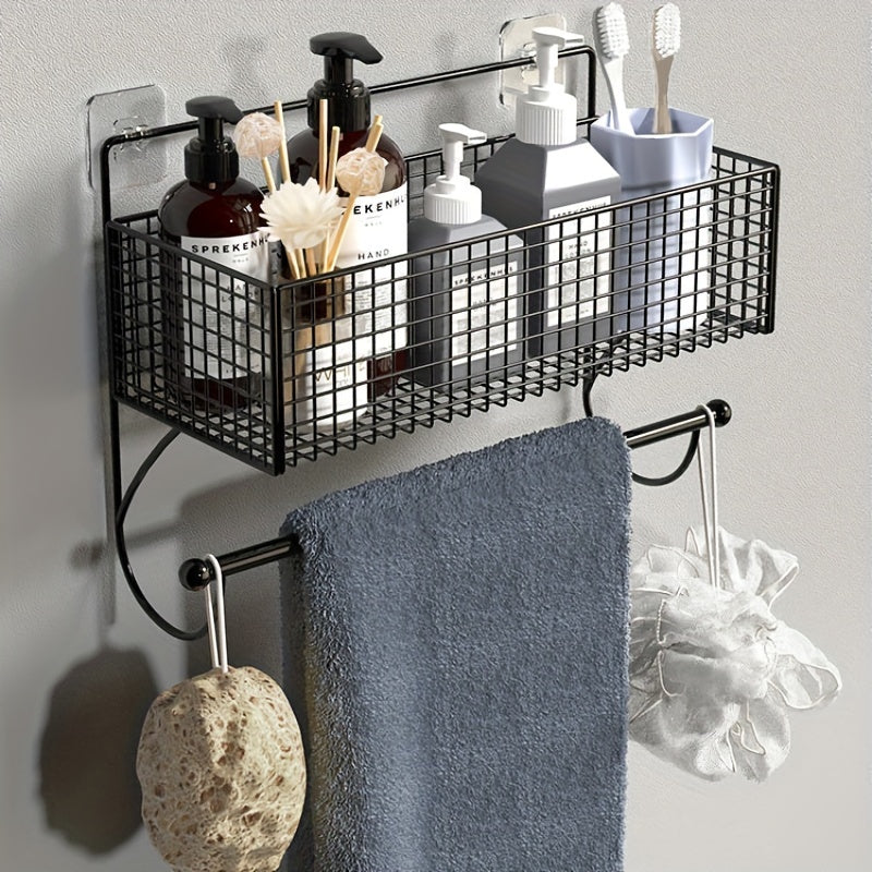 1pc Wall Mounted Bathroom Storage Rack, Bathroom Hanging Shelf, Shampoo Shower Gel Holder, Bathroom Caddy Organizer, Shower Caddy Basket, Bathroom Accessories