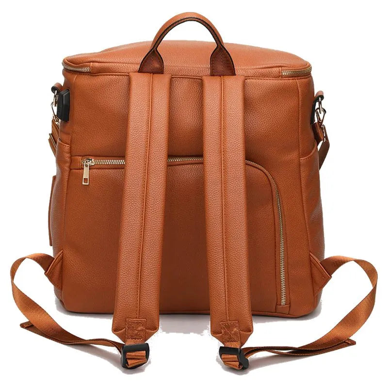 PU Leather Diaper Bag Backpack Travel Carry Bag, Nappy Baby Bag with Stroller Hanger|Thermal Pockets|Adjustable Shoulder Straps