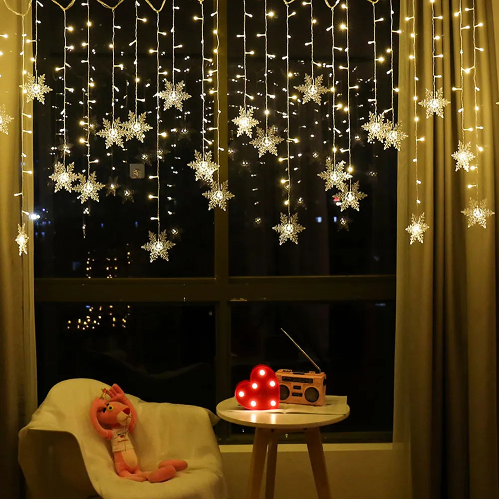 Outdoor Xmas Snowflake LED String lights Flashing Lights Curtain Light Waterproof Holiday Party Connectable Wave Fairy Light D30
