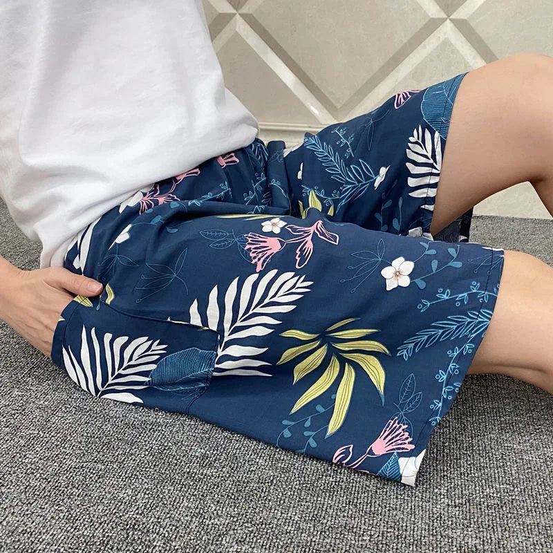 Palazzo Tropical Floral Casual  Shorts Plus Size  Home Cotton  Printing  Loose Beach Bottoms