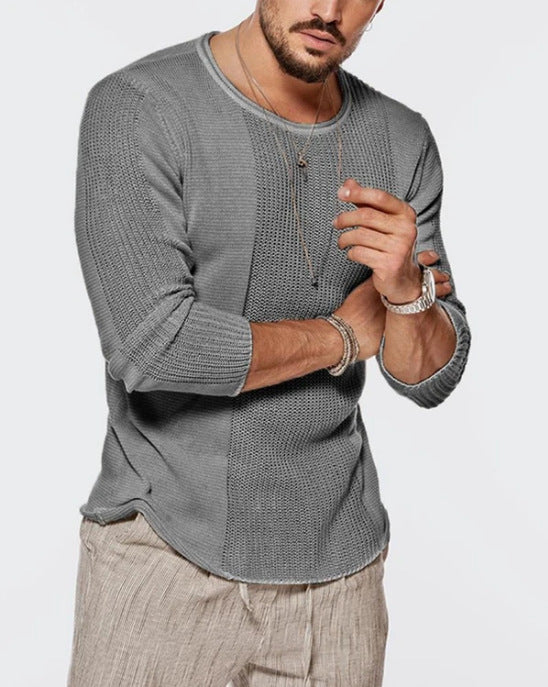 Long-sleeved Round Neck Hollow Knitted