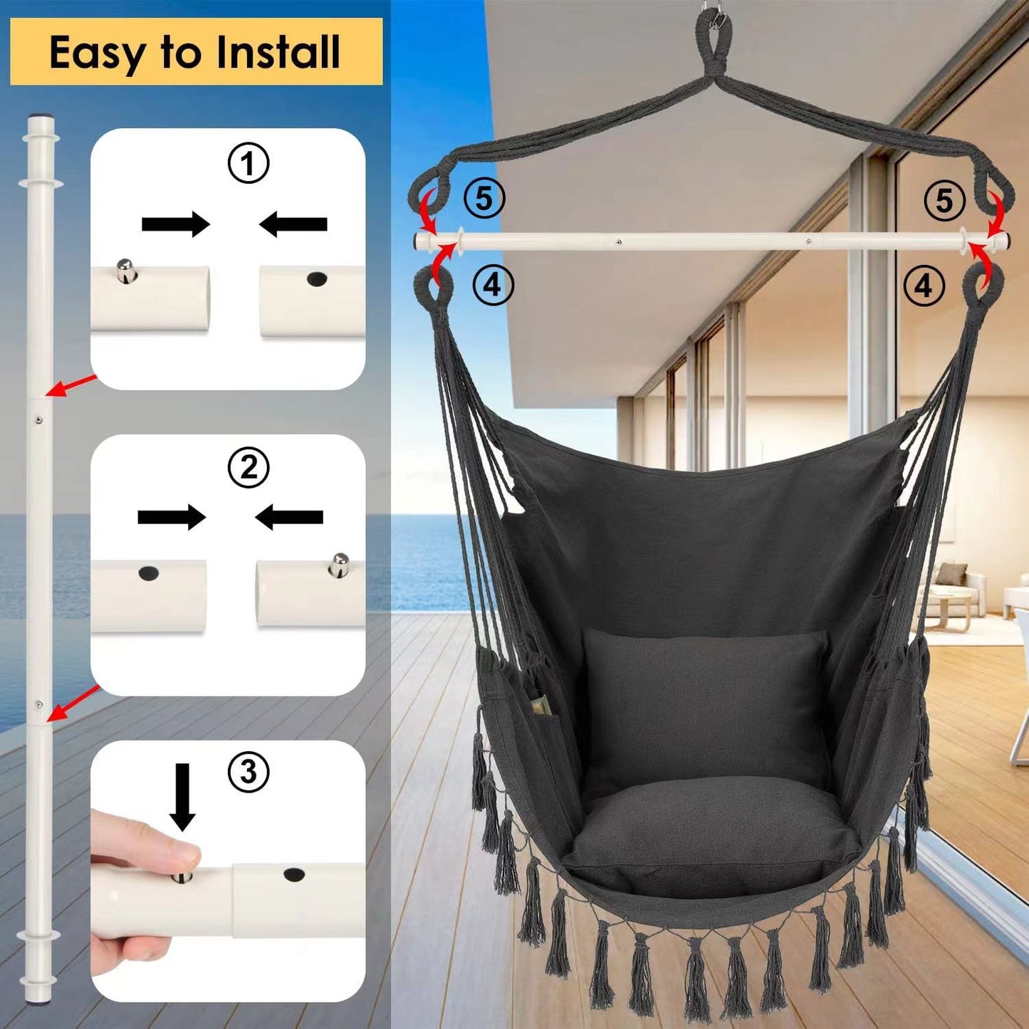 Hanging Chair Amazon Cross Border Outdoor Swing Garden Courtyard Rocking Chair With Cushion Outdoor As Canvas Hammock