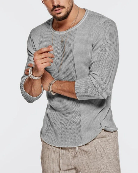 Long-sleeved Round Neck Hollow Knitted