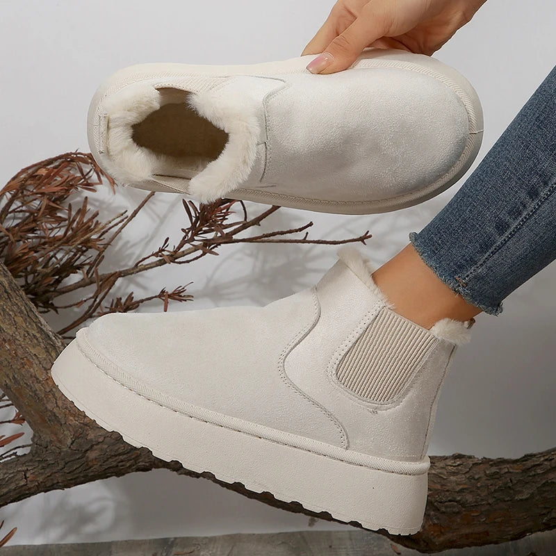 New Faux Suede Winter Ankle Boots Women Keep Warm Faux Fur Platform Snow Boots Woman Thicken Plush Chelsea Booties Cotton Shoes