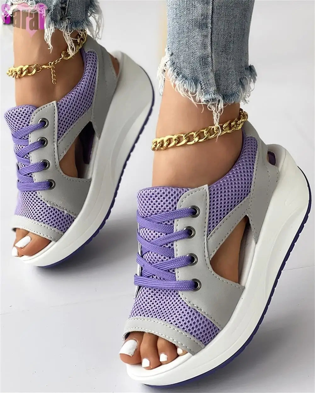 Women's Sneakers Light Breath Casual Shoes Female Wedges Heels Mesh Summer Vulcanize Flat Platform Peep Toe Sandals Women 2023