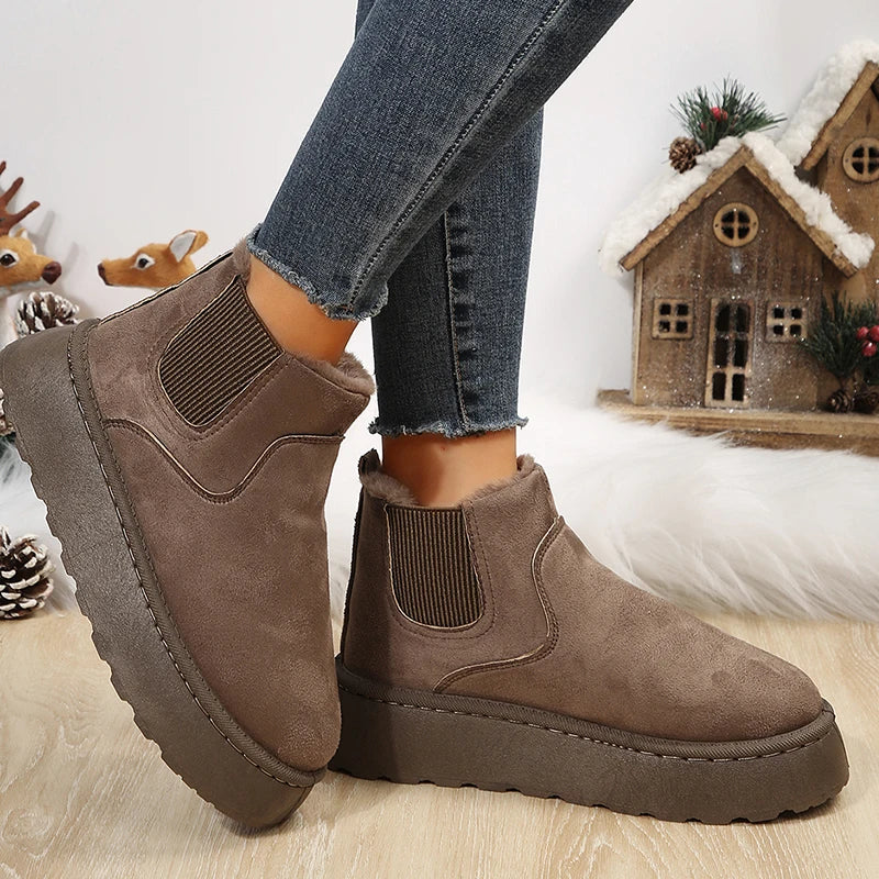 New Faux Suede Winter Ankle Boots Women Keep Warm Faux Fur Platform Snow Boots Woman Thicken Plush Chelsea Booties Cotton Shoes