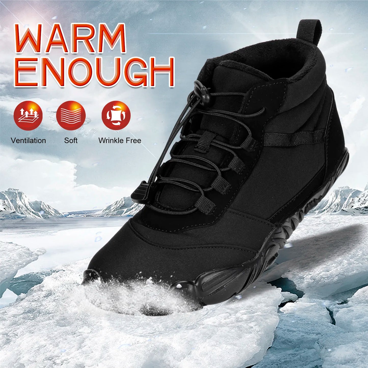 Winter Warm Jogging Sneakers Women Men Rubber Running Barefoot Shoes Waterproof Non-Slip Breathable for Trekking Climbing