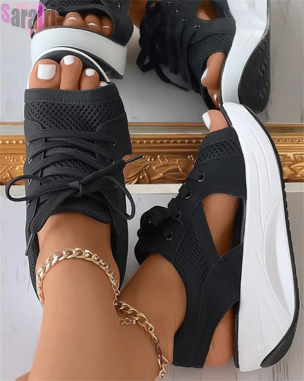 Women's Sneakers Light Breath Casual Shoes Female Wedges Heels Mesh Summer Vulcanize Flat Platform Peep Toe Sandals Women 2023