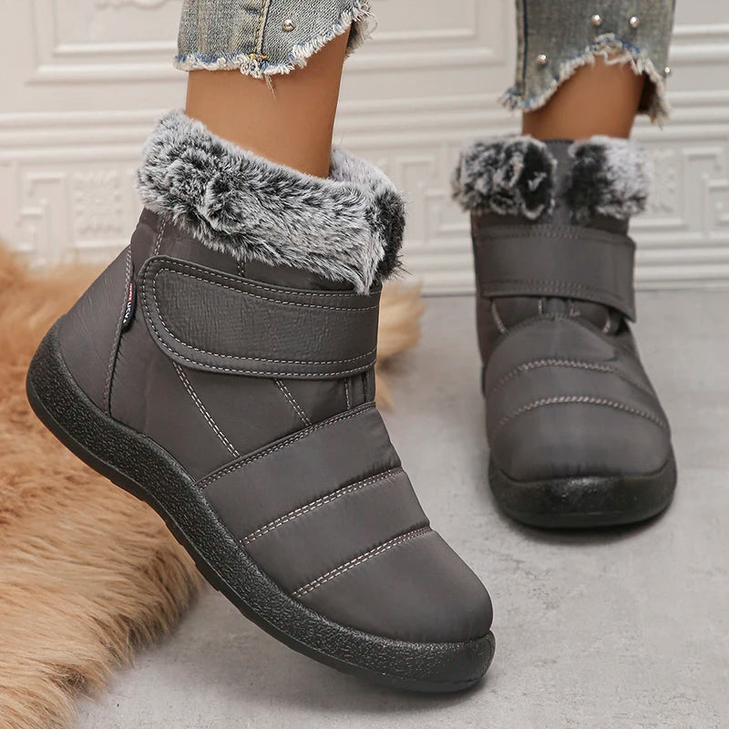 Waterproof Non-Slip Snow Boots for Women Faux Fur Plush Winter Ankle Boots Woman Hook Loop Down Warm Cotton Padded Shoes Botas
