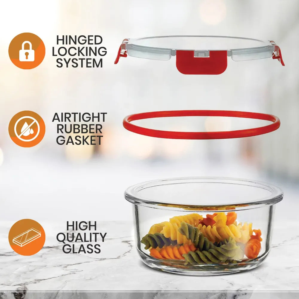 NutriChef 24 Piece Superior Glass Food Storage Set, Locking Hinge Red Lids food storage containers  containers for kitchen