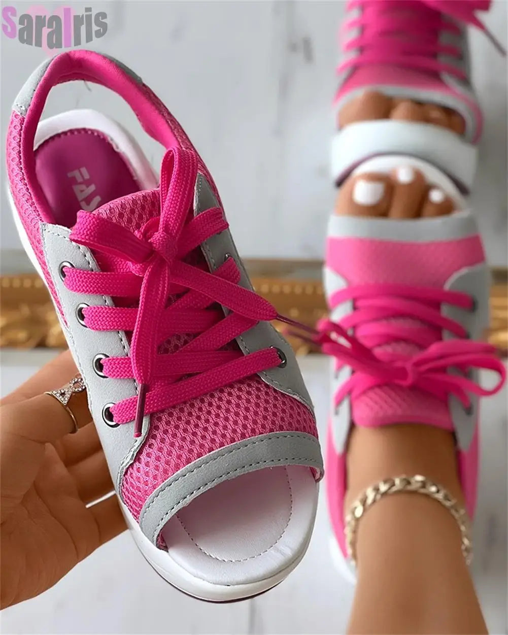 Women's Sneakers Light Breath Casual Shoes Female Wedges Heels Mesh Summer Vulcanize Flat Platform Peep Toe Sandals Women 2023