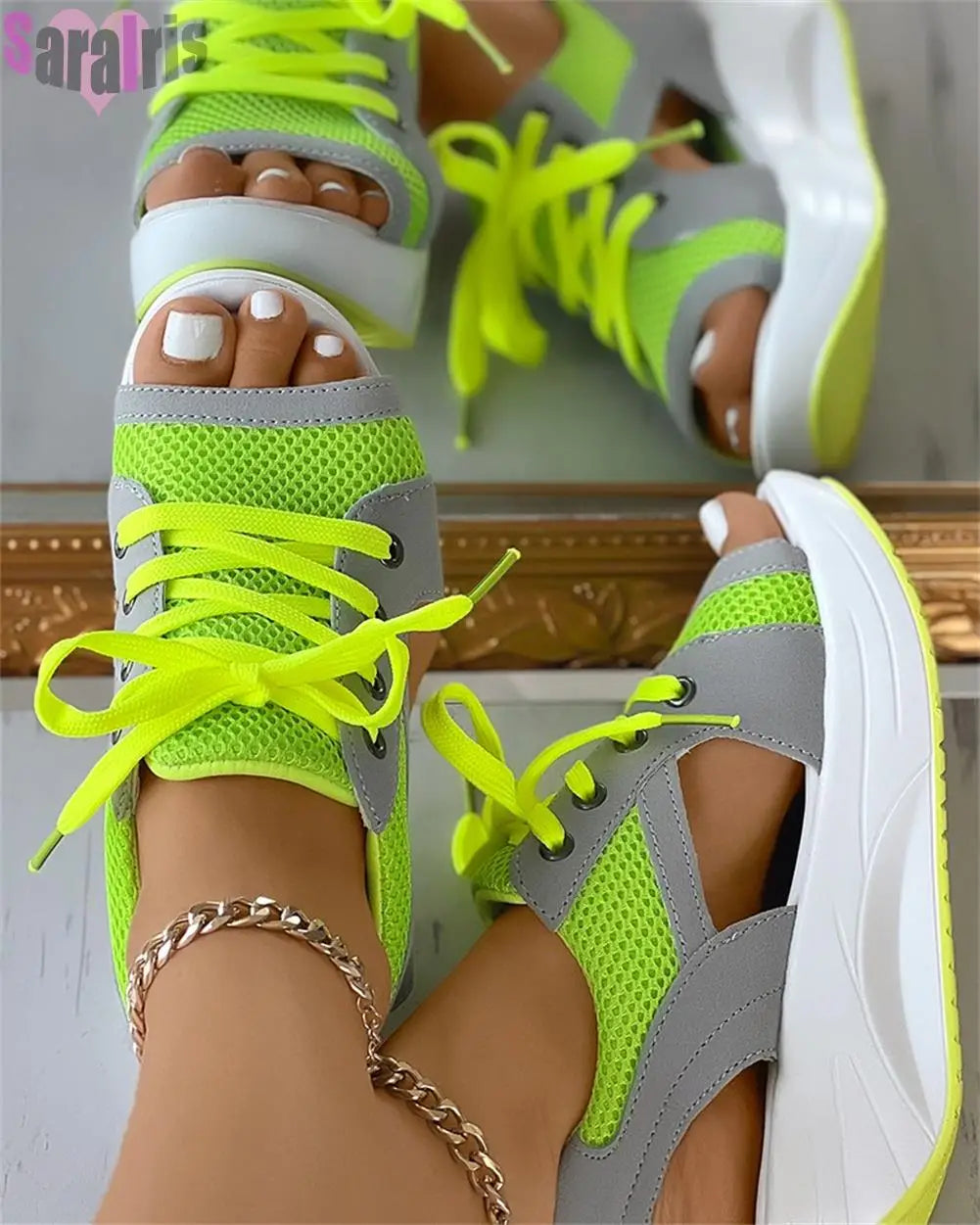 Women's Sneakers Light Breath Casual Shoes Female Wedges Heels Mesh Summer Vulcanize Flat Platform Peep Toe Sandals Women 2023