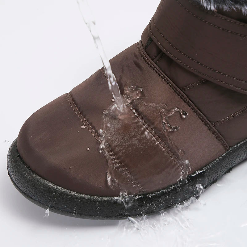 Waterproof Non-Slip Snow Boots for Women Faux Fur Plush Winter Ankle Boots Woman Hook Loop Down Warm Cotton Padded Shoes Botas
