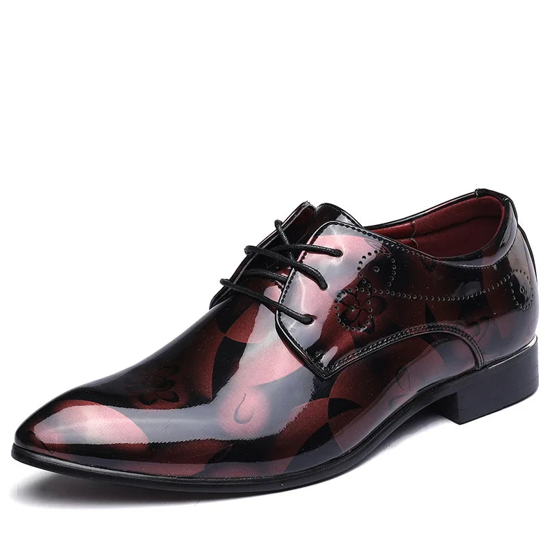 movechain Vintage Design Men's Fashion Print Plus size Patent leather Business Dress Shoes Mens Casual Lace-up Flats Sizes 38-48