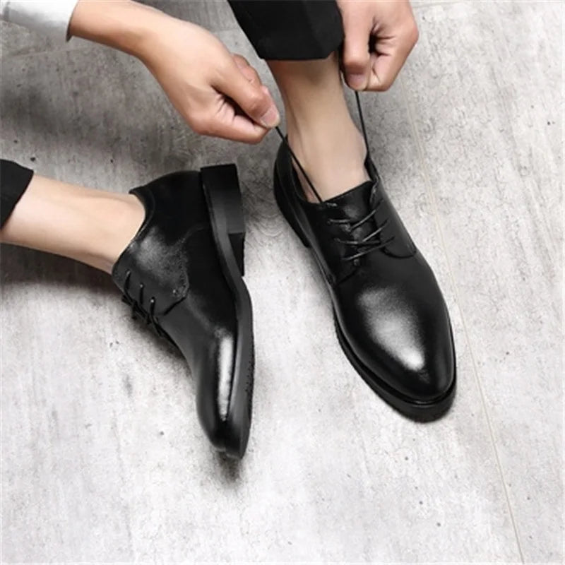 Men Casual Shoes Artificial Pu Leather Point Toe Business Shoes For Men Classic Solid Color 2023 Fashion Chaussure Homme New