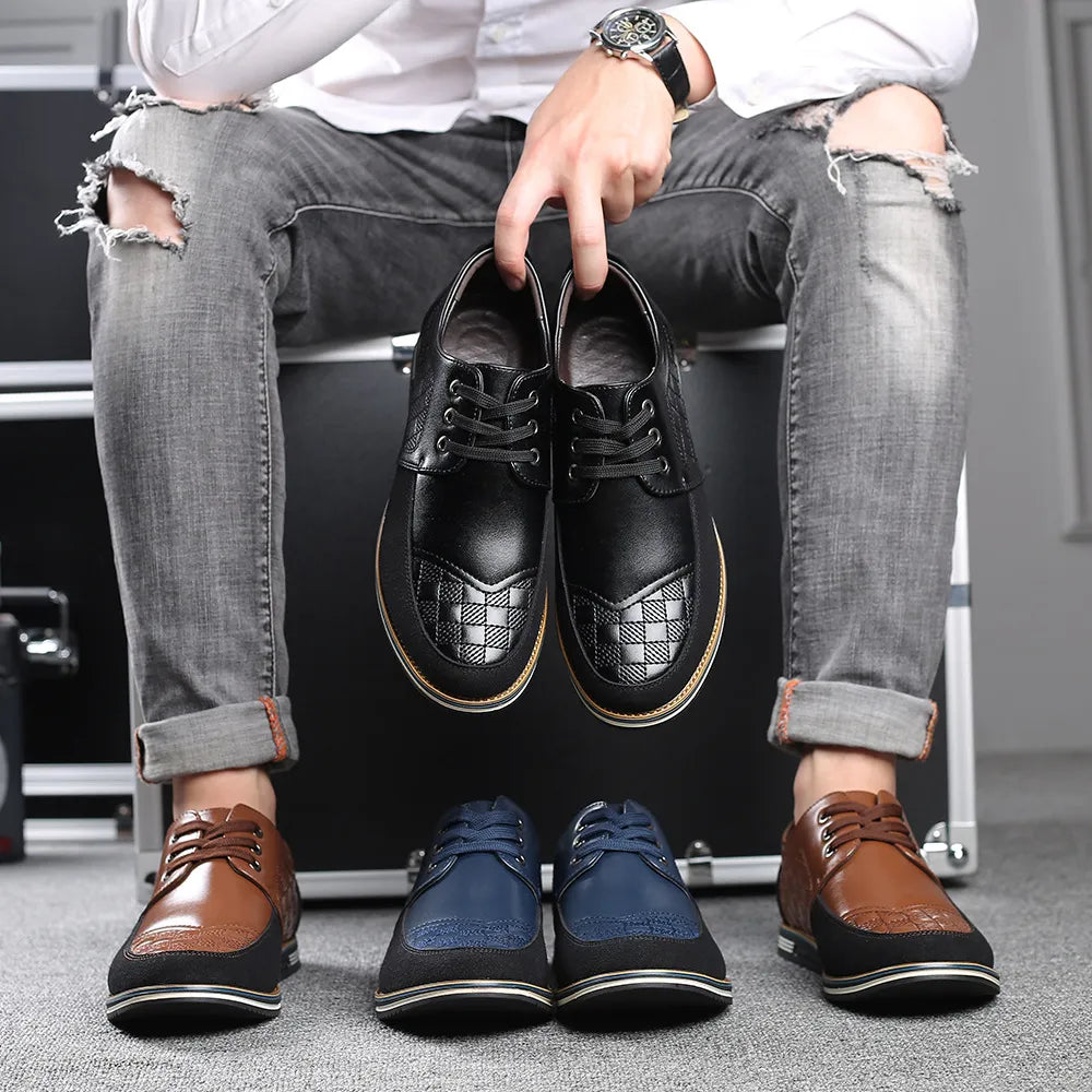2023 Casual Shoes Autumn Pu Leather Classic Shallow Shoes Oxfords for Wedding Office Loafers Business Formal Lace-Up Men Shoes