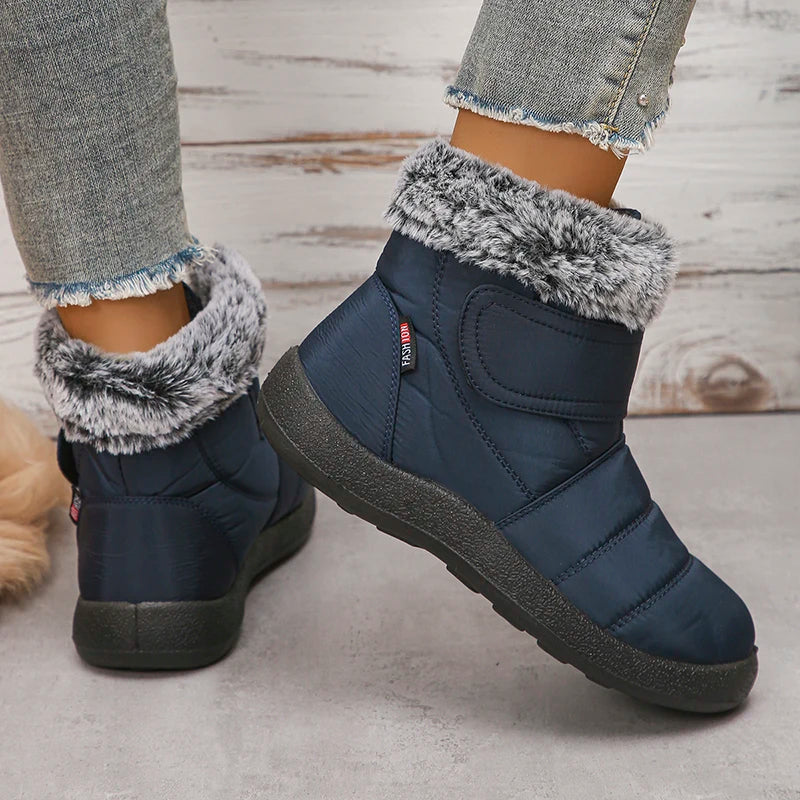 Waterproof Non-Slip Snow Boots for Women Faux Fur Plush Winter Ankle Boots Woman Hook Loop Down Warm Cotton Padded Shoes Botas