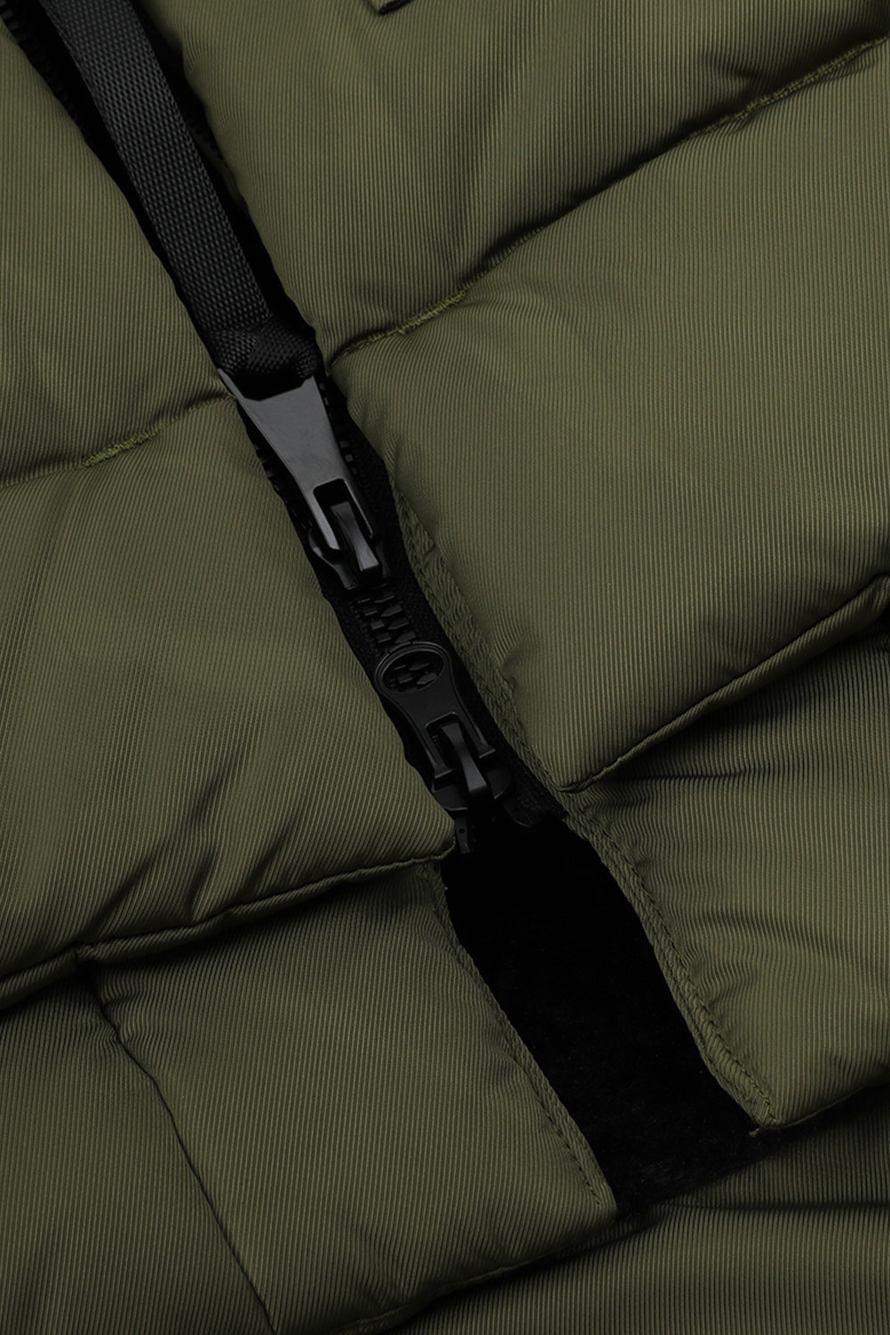 Beige Plush Linen Zip Up Hooded Puffer Coat