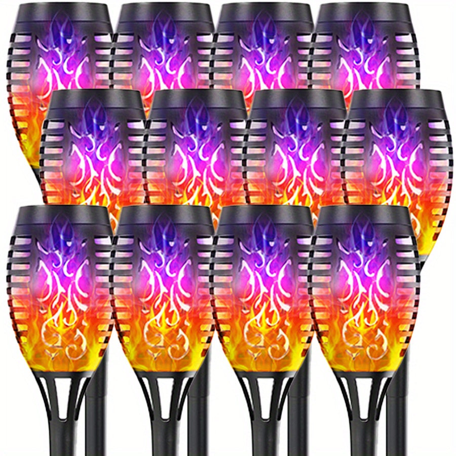 4/8/12pcs/pack Solar Halloween Decorations Lights Outdoor, Light Control, 12LED Solar Torch Lights With Flickering Flame For Garden Decor, Mini IP65 Waterproof Landscape Flame Lights For Yard Pathway Patio Pool - Auto On/Off