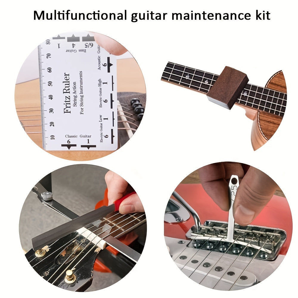 Complete Guitar Repair and Maintenance Tool Kit with Strings, Picks, Bridge Pins, and Gauge - Perfect Gift for Musicians and Guitar Enthusiasts
