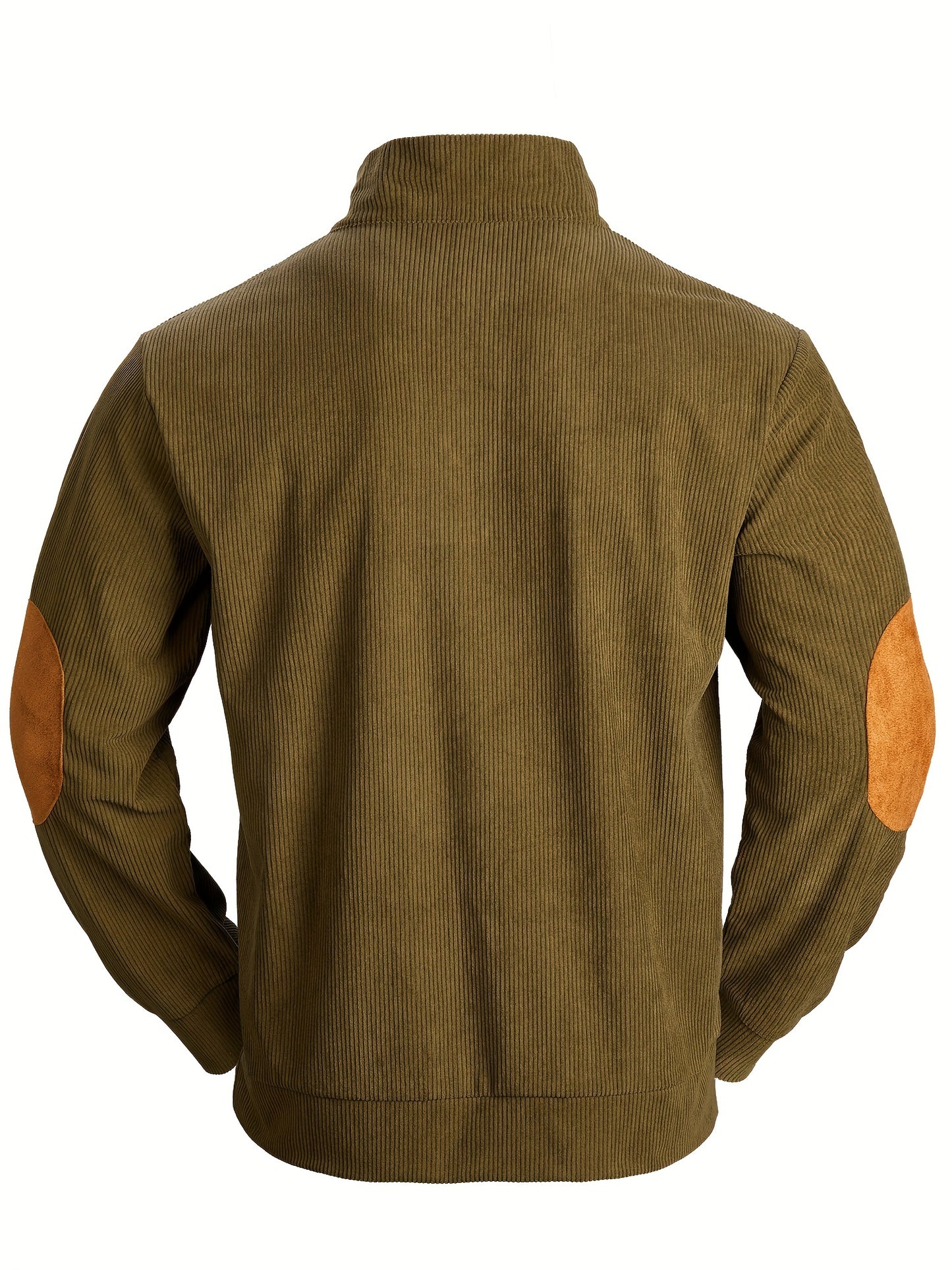 Ribbed Men's Casual Retro Stand Collar Thick Long Sleeve Henry Shirt, Fall Winter
