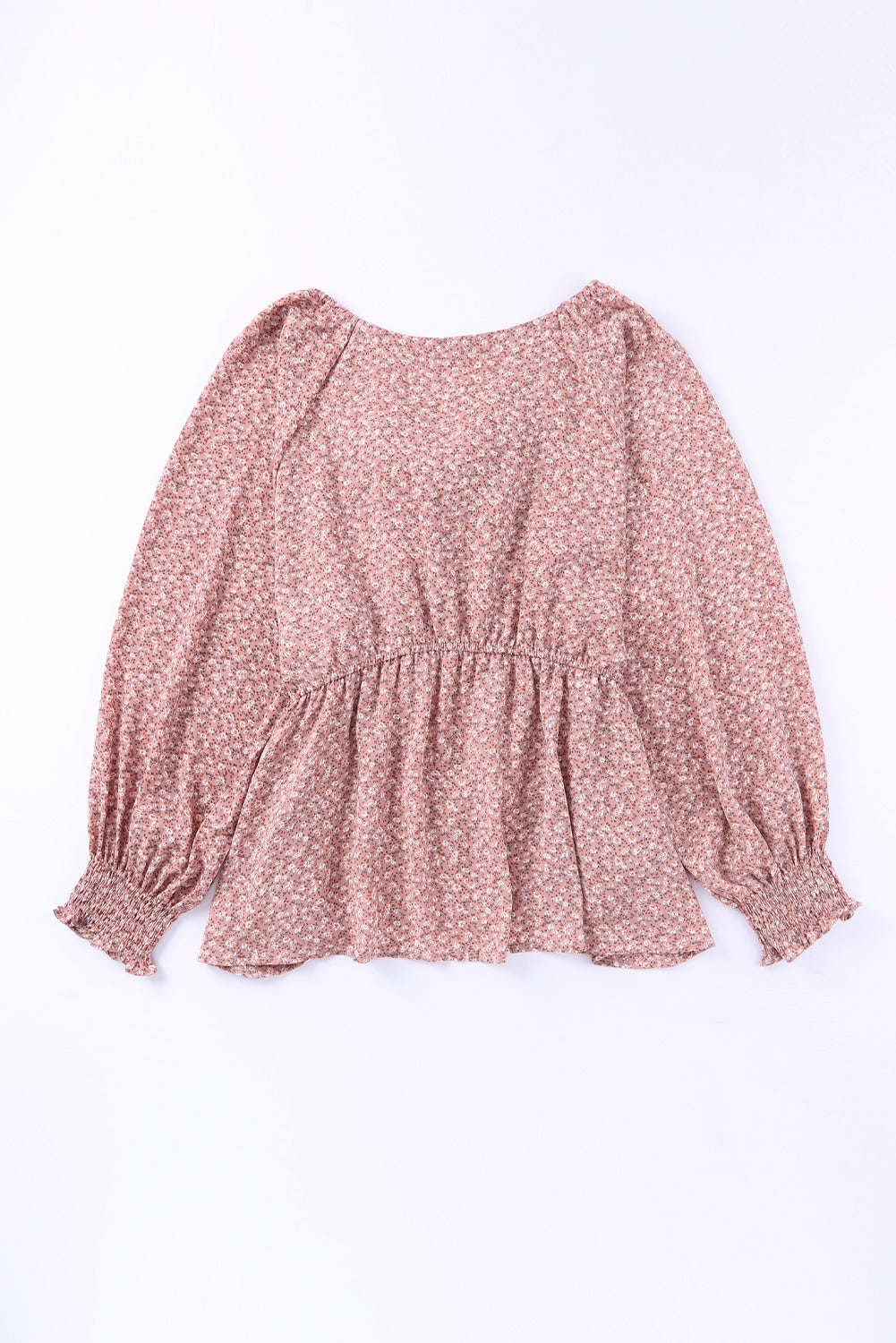 Linda blusa de manga larga con volantes y lazo delantero con estampado floral