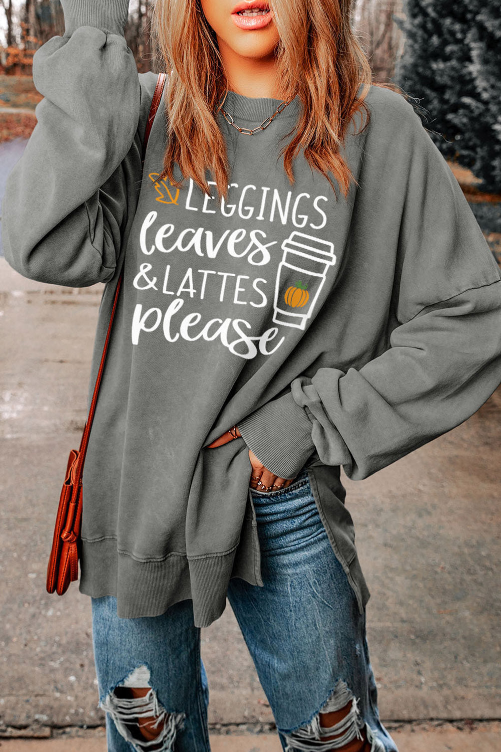 Black Slogan Print Side Split Oversized Sweatshirt