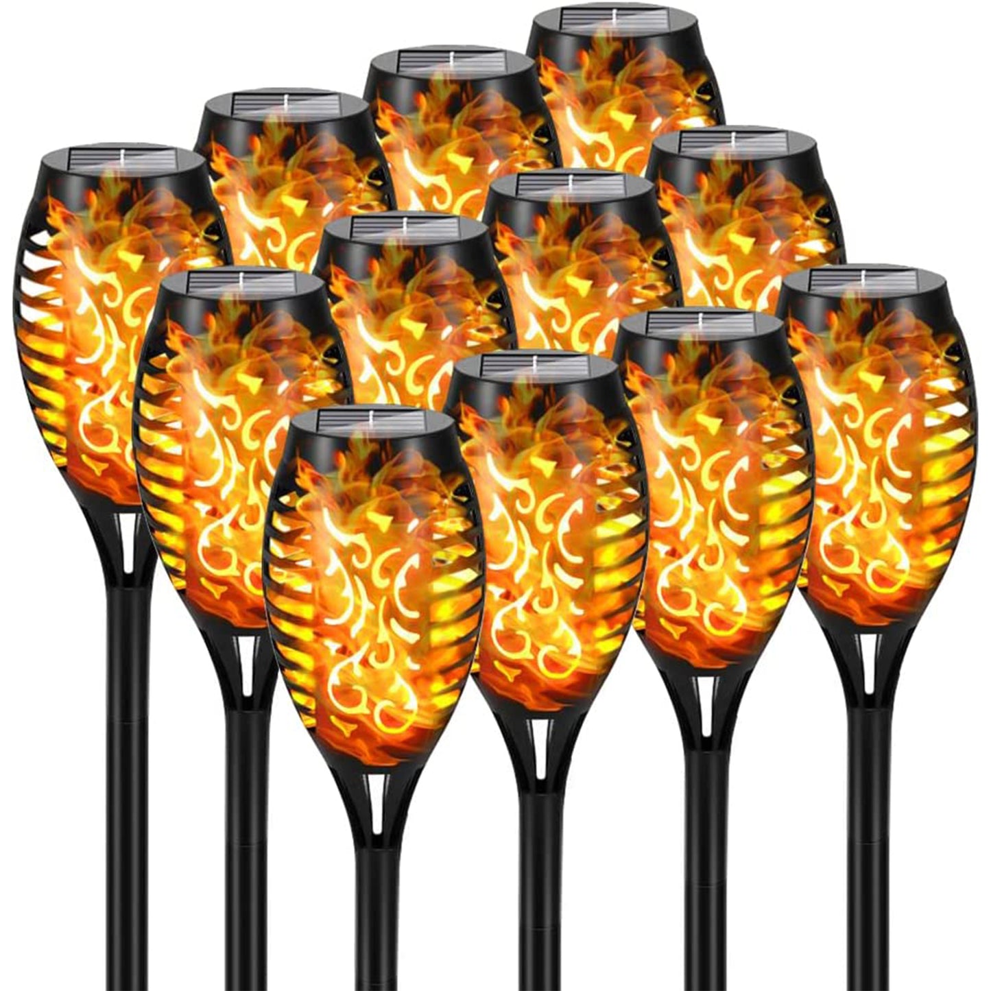 4/8/12pcs/pack Solar Halloween Decorations Lights Outdoor, Light Control, 12LED Solar Torch Lights With Flickering Flame For Garden Decor, Mini IP65 Waterproof Landscape Flame Lights For Yard Pathway Patio Pool - Auto On/Off