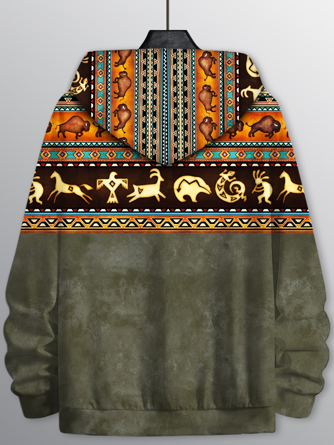 Retro Ethnic Pattern Print Men's Hooded Jacket Casual Long Sleeve Hoodies With Zipper Gym Sports Hooded Coat For Spring Fall
