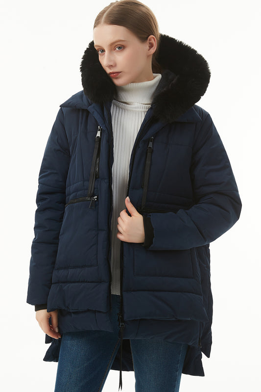 Beige Plush Linen Zip Up Hooded Puffer Coat