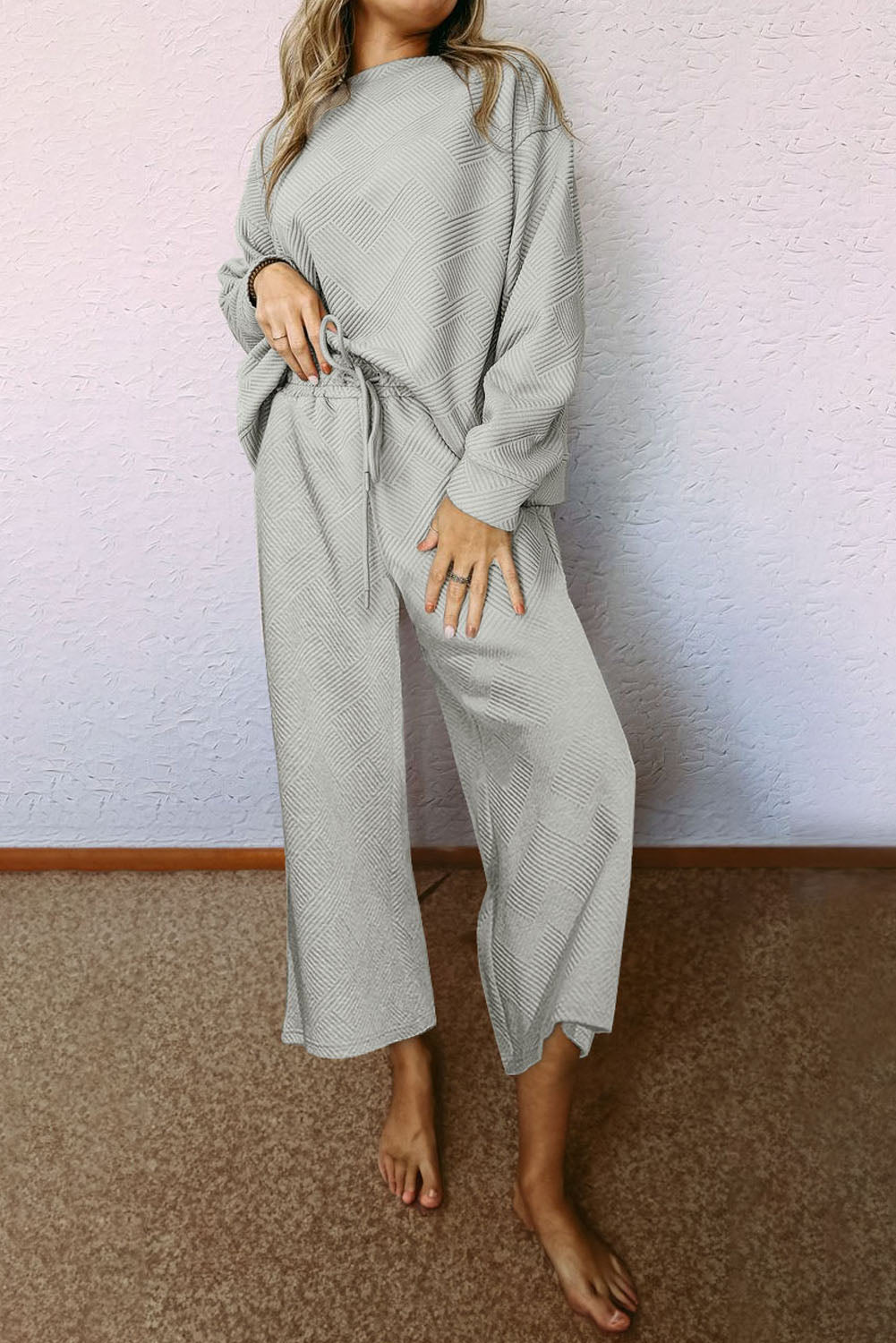 Strawberry Pink Ultra Loose Textured 2pcs Slouchy Outfit