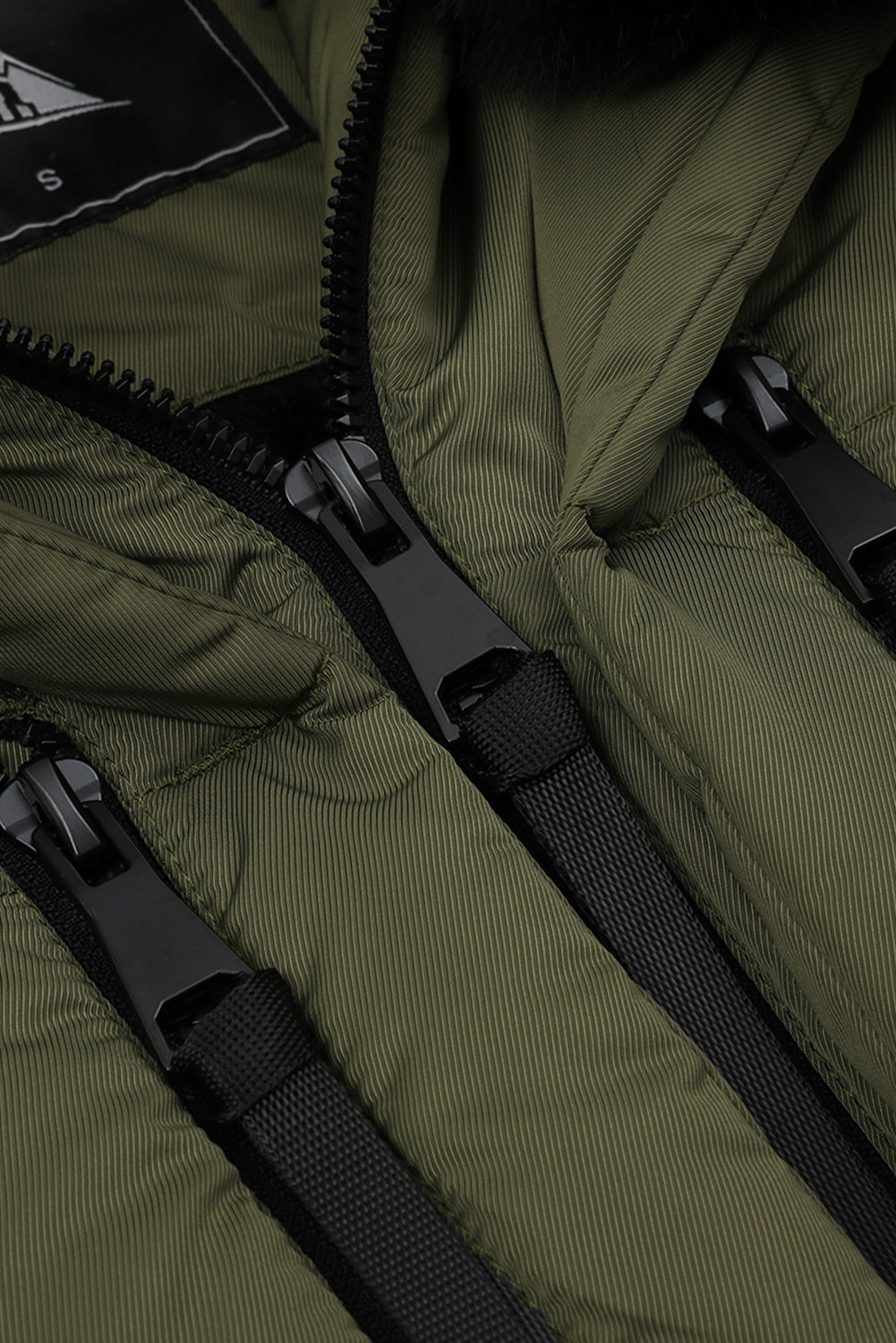Beige Plush Linen Zip Up Hooded Puffer Coat
