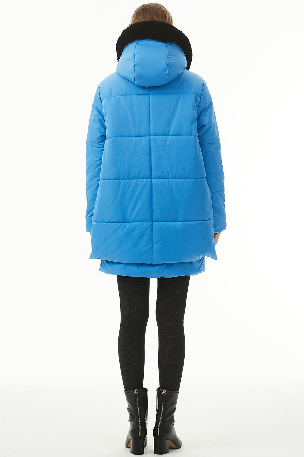 Beige Plush Linen Zip Up Hooded Puffer Coat