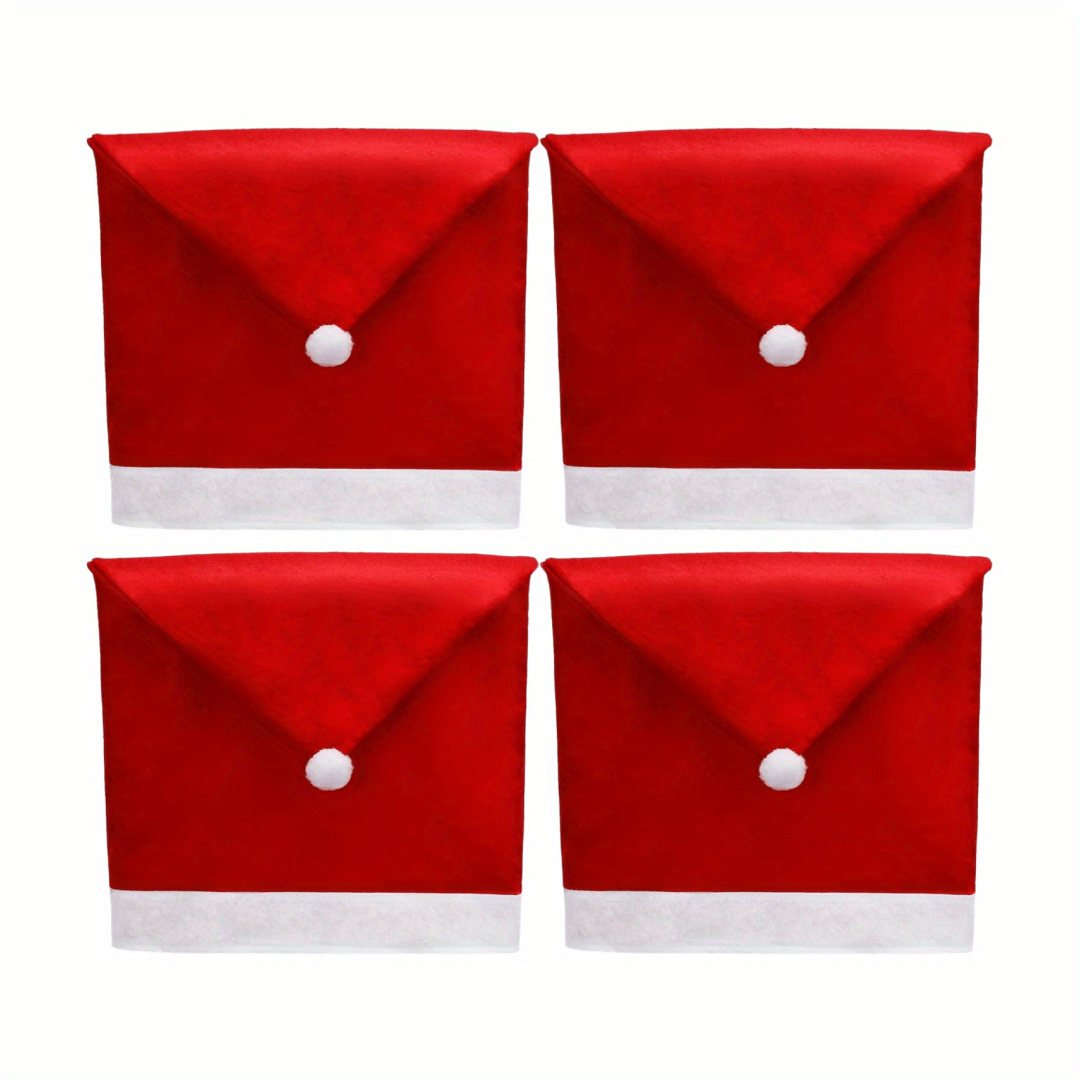 4pcs Christmas Chair Covers Decor, Santa Claus Red Hat Snowflake Chair Xmas Cap, Kitchen Dining Chair Slipcovers Sets For Christmas Holiday Festive Decorations (Red Santa)