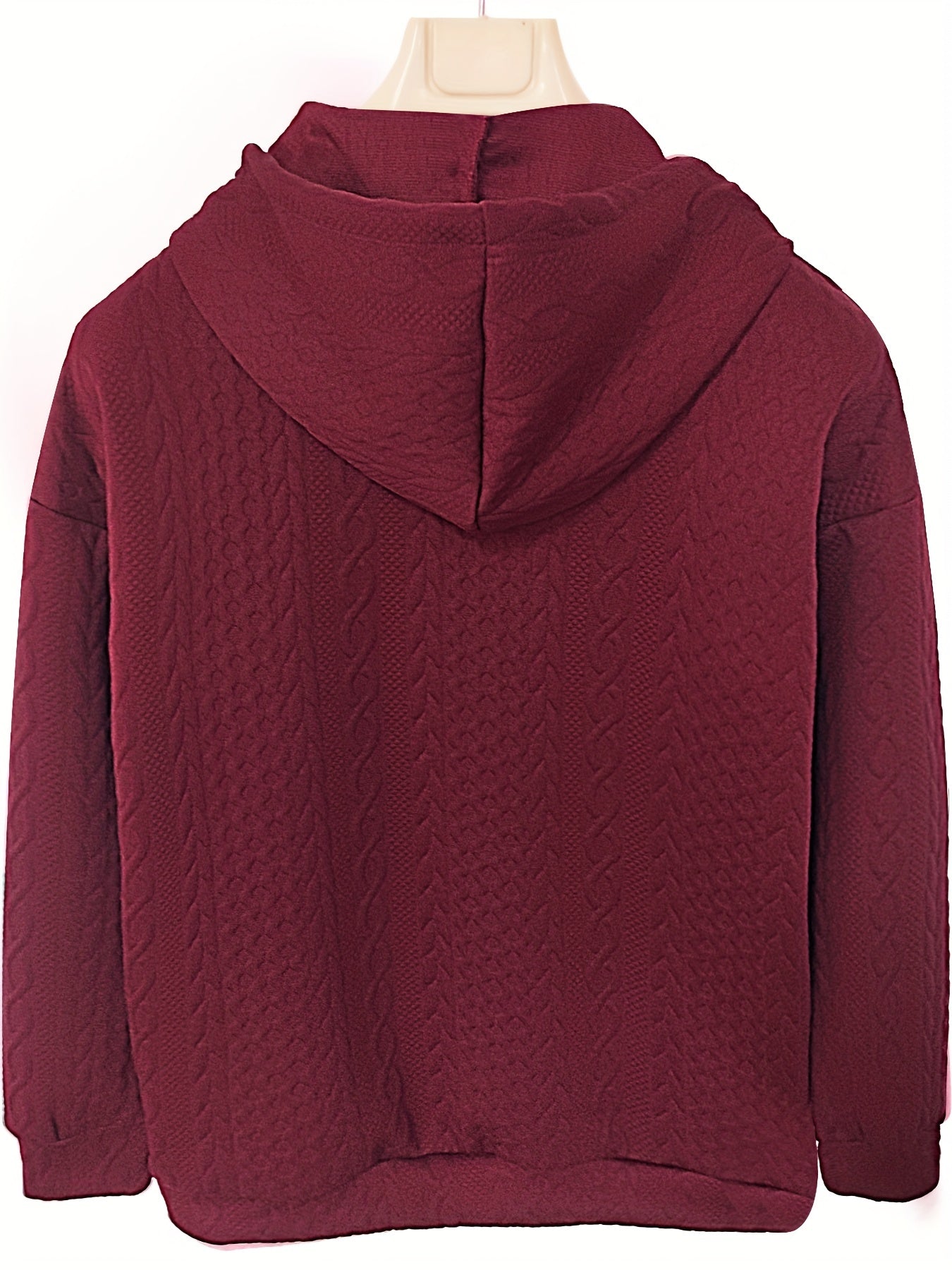 Cable Knit Quarter Zip Hoodie, Casual Long Sleeve Drawstring Hoodies Sweatshirt, Women's Clothing