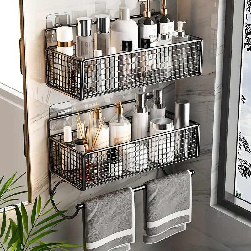 1pc Wall Mounted Bathroom Storage Rack, Bathroom Hanging Shelf, Shampoo Shower Gel Holder, Bathroom Caddy Organizer, Shower Caddy Basket, Bathroom Accessories