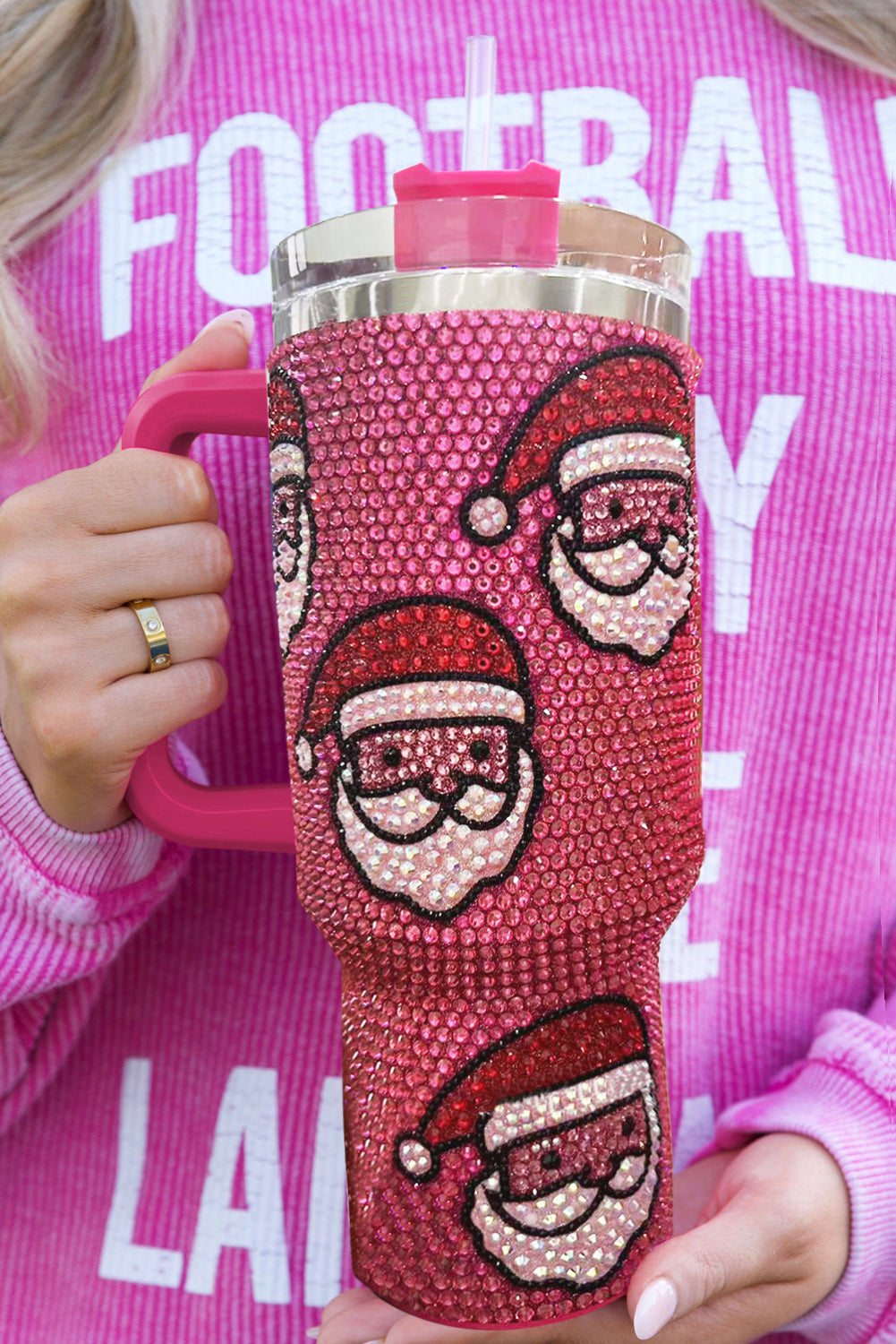 White Christmas Santa Claus Diamond Thermos Cup with Straw
